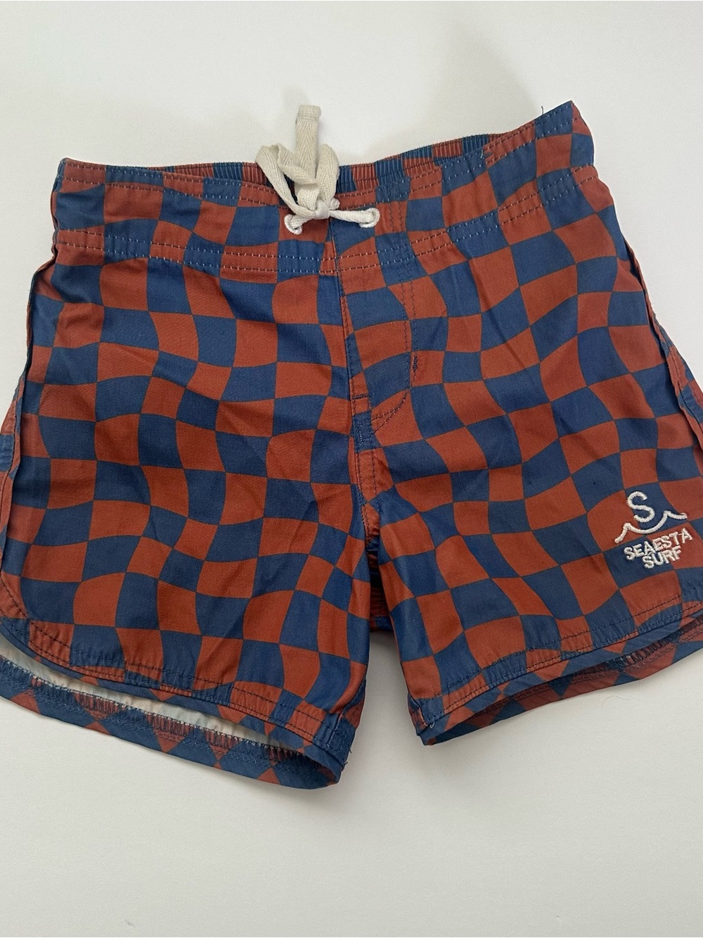 Seasesta Surf Kids' Navy & Rust Checker Swim Trunks